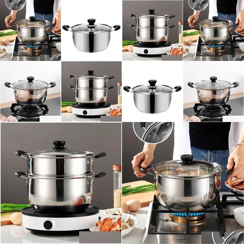 Soup & Stock Pots Soup Pot Stainless Steel Thickened Household Steaming And Stewing Double Ear Small Gift Set Home Garden Kitchen, Din Otda7