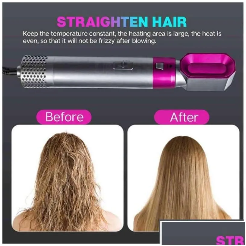 other household sundries electric hair dryer 5 in 1 comb negative ion straightener blow air detachable wrap curling wand brush drop