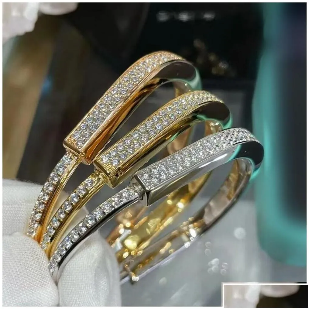 bangle titanium steel designer lock bracelet sier rose gold bracelets for women jewelry with veet bag drop delivery dhom1