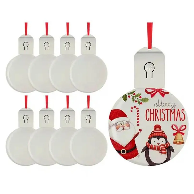 Christmas Decorations Sublimation Blanks Led Acrylic Christmas Ornaments With Red Rope For Tree Decorations Home Garden Festive Party Ot7Yx