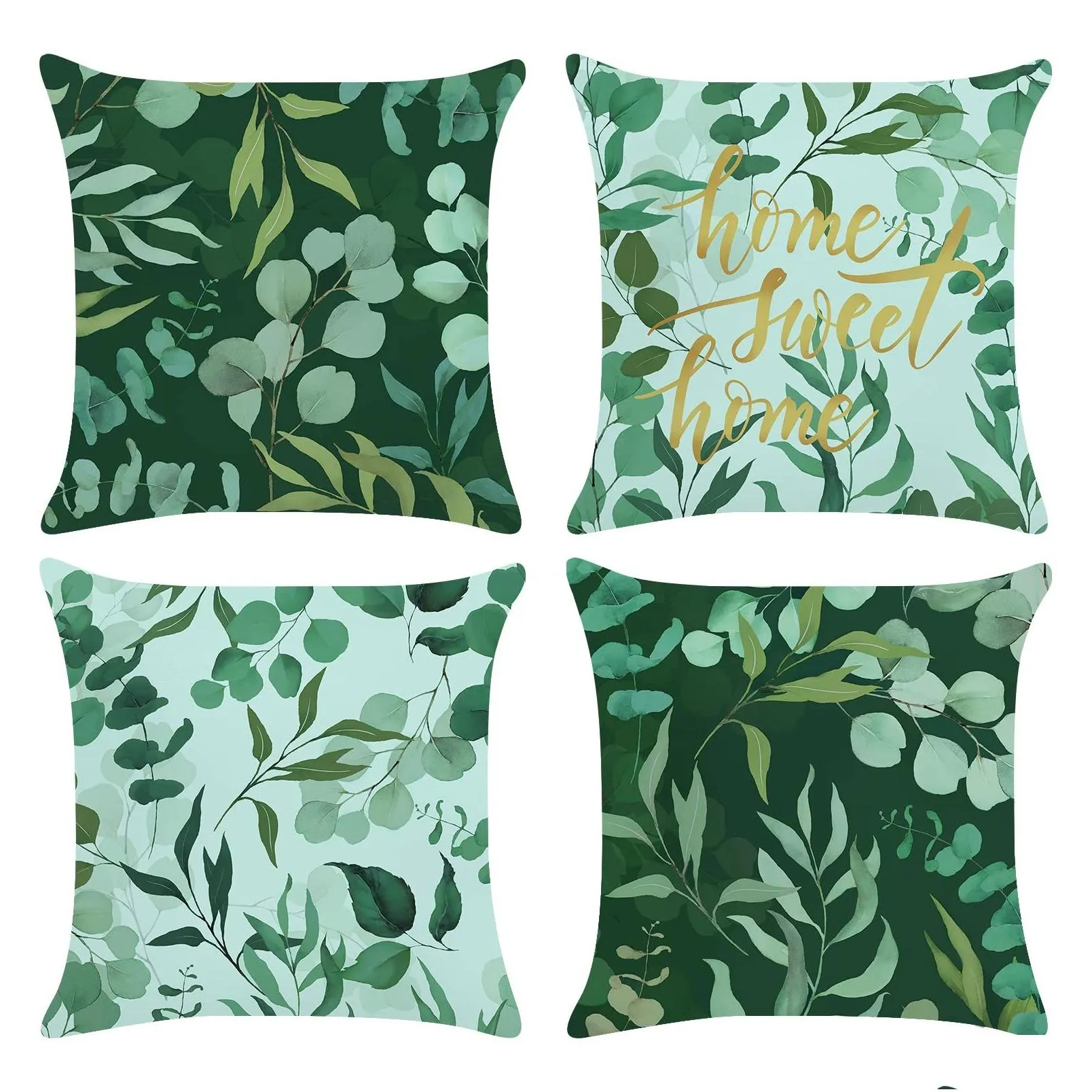 Pillow Case Set Of 4 Spring Er Green Trees Printed Outdoor Linen Pillowcase Decorative Cushion Soft For Sofa Bed Couch Living Mxhome