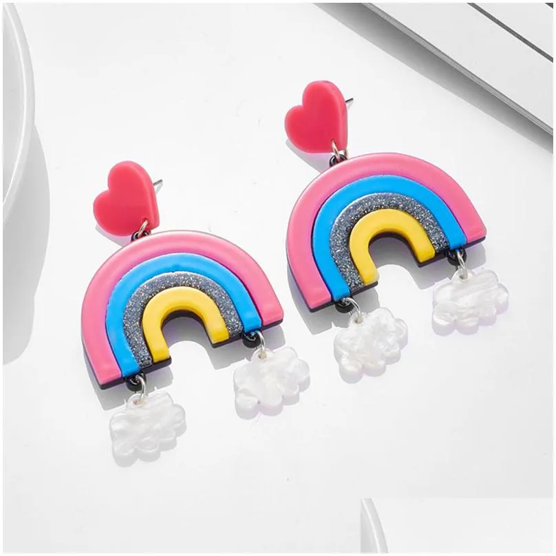 stud yaologe acrylic exaggerated colorf big drop earrings for women cartoon dog rainbow astronaut ear jewelry party gift dang smtie