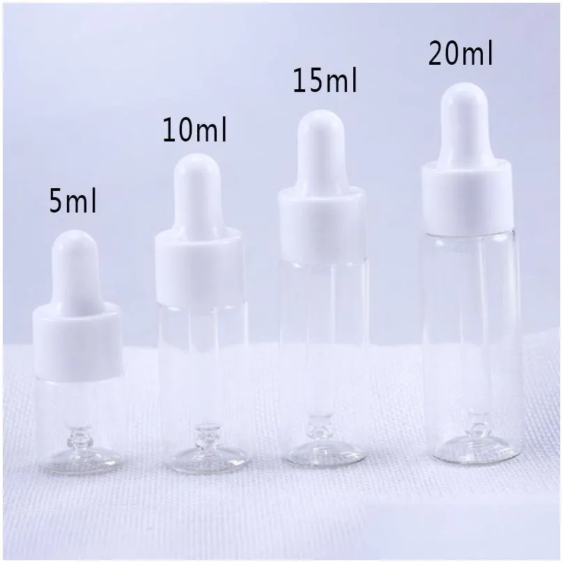 wholesale 50pcs/lot 5ml 10ml 15ml 20ml clear glass dropper bottle jars vials with pipette for cosmetic perfume  oil bottles