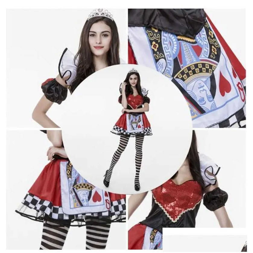 Other Festive & Party Supplies Queen Of Hearts Alice In Wonderland Costume Poker Cosplay Halloween Masquerade Costumes Y Dress G0925 H Dhov4