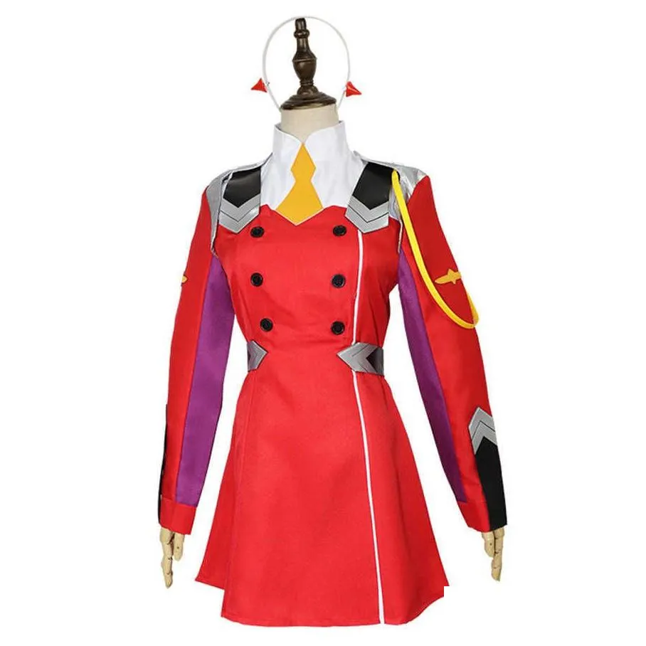 Other Festive & Party Supplies Zero Two Cosplay Costumes Darling In The Franxx 02 Dress Uniform Suits Headwear Wig Women Halloween Cos Dhima