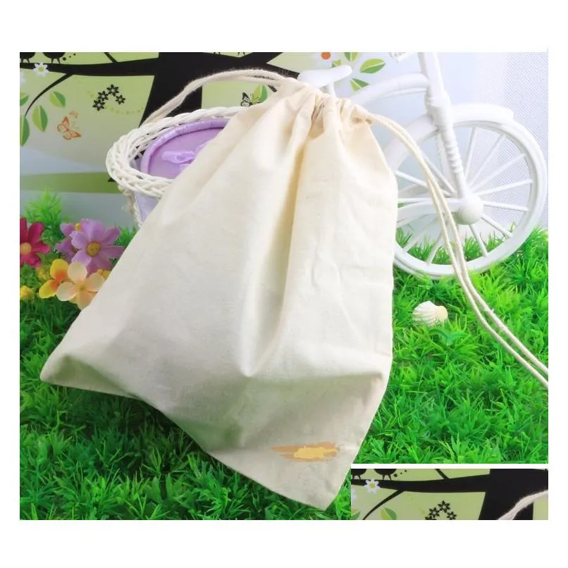 Jewelry Pouches, Bags 130G/M2 100% Cotton Organic Natural Bags Dstring Pouches Sustomize Logo Size Jewelry Jewelry Packing Display Dhctv