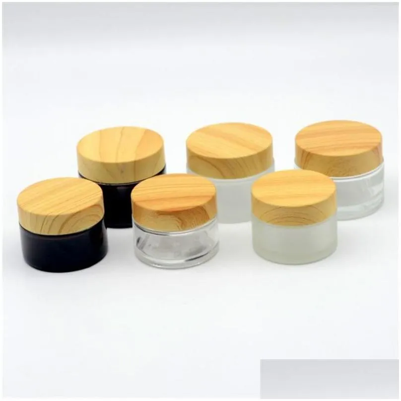 Packing Bottles Wholesale 5G 10G 15G 20G 30G 50G Frosted Glass Jar Refillable Cream Bottle Cosmetic Container With Imitated Wood Grain Dhupn