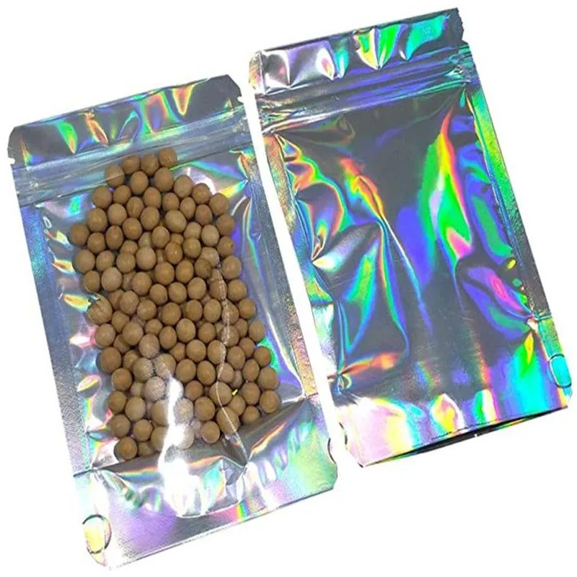 Packing Bags Wholesale Resealable Smell Proof Bags Plastic Stand Up Holographic Zipper Bag Laser Aluminum Foil Package Pouch For Food Dh4W3
