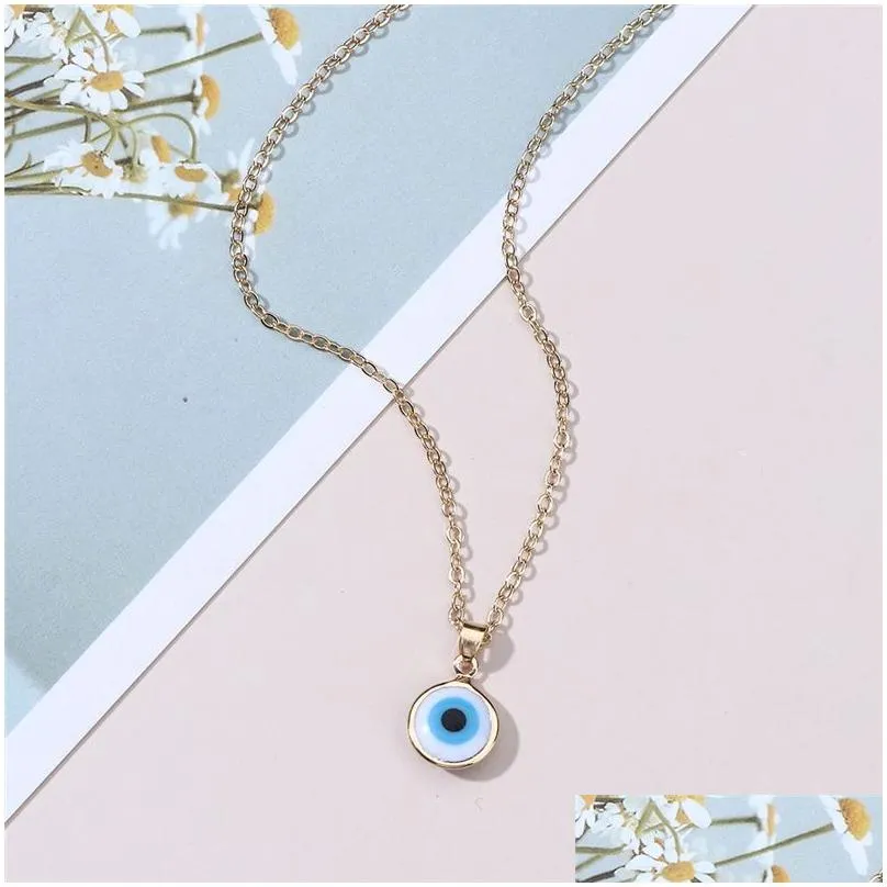 Pendant Necklaces Blue Evil Eye Choker Necklaces Round Pendant Clavicle Necklace Sier Gold Disc Lucky Charm Jewelry Fashion Design Tur Dhtii