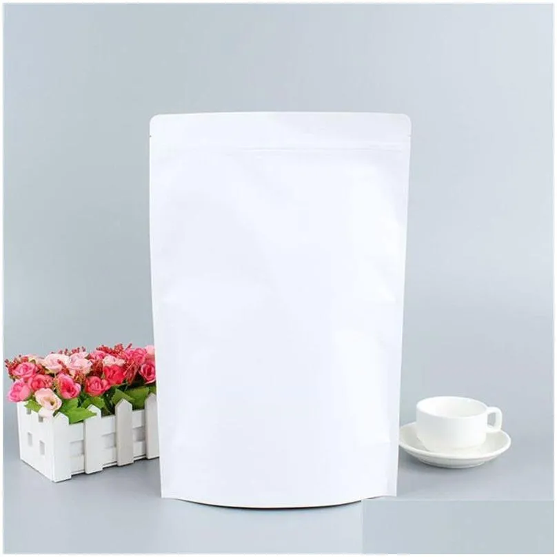 Packing Bags Wholesale Stand Up White Kraft Paper Aluminum Foil Bag Packaging Pouch Food Tea Snack Resealable Bags Package Office Scho Dhasq