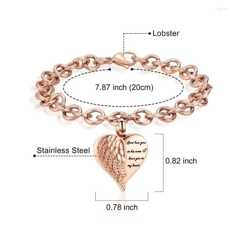 Charm Bracelets Charm Bracelets Heart Shape Cremation Jewelry Angel Wing Urn Bracelet For Ashes Women Men Keepsake Memorial Ash Holder Dhtkh