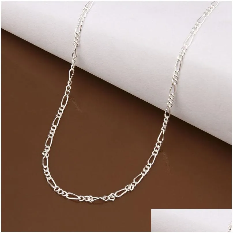 20pcs 925 solid sterling silver chains 2mm womens figaro link necklace 16-30