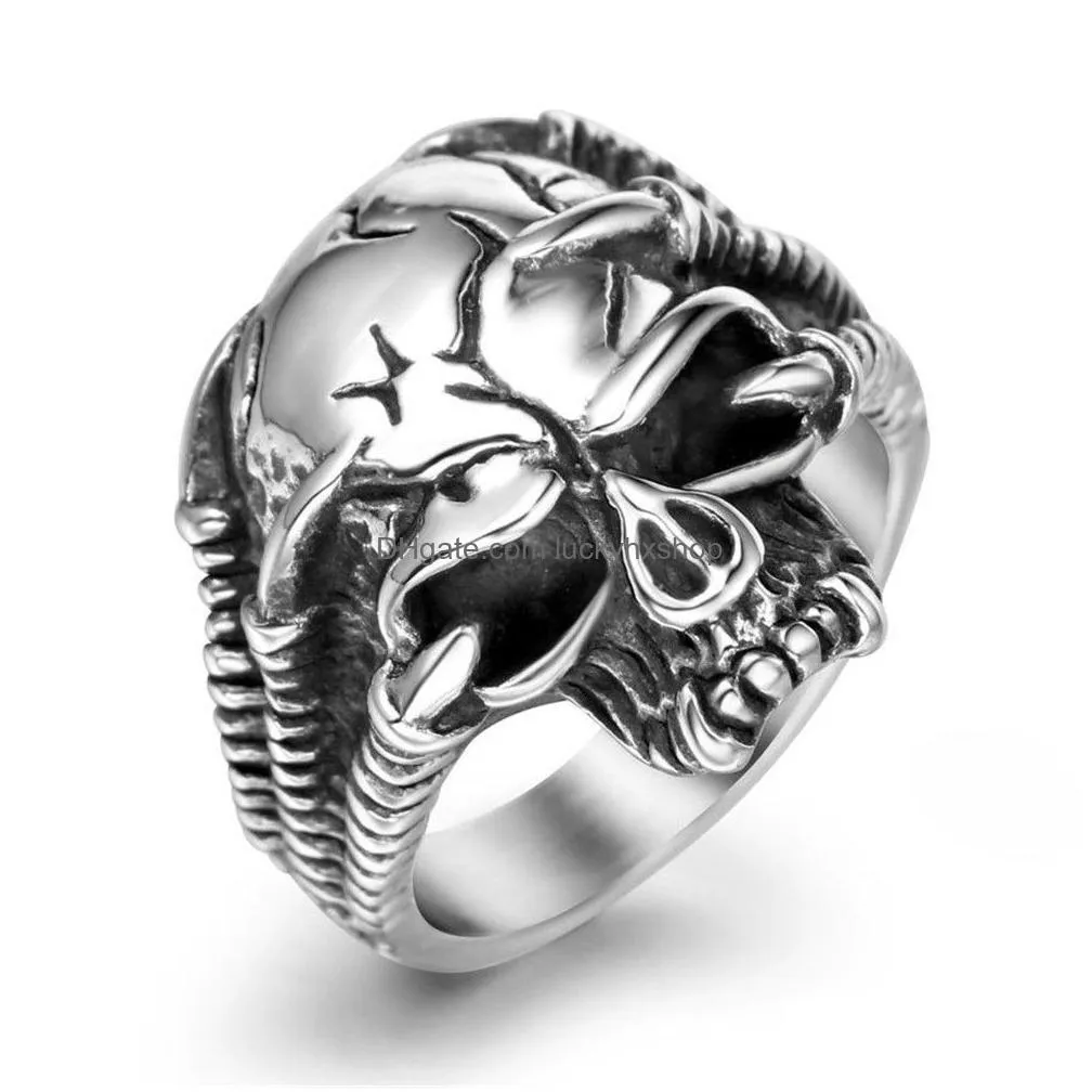 Band Rings Gothic Men039S Finger Ring Biker Skl Stainless Steel Male Vintage Rings Men Jewelry High Quality Accessories 7434373767 Jew Dhh3M