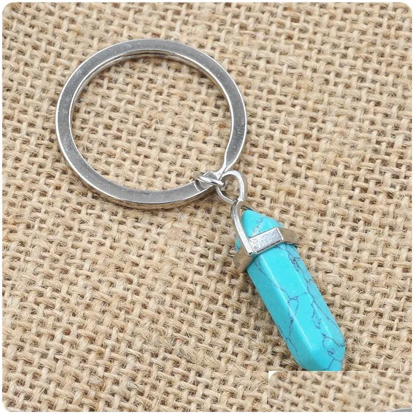 Keychains & Lanyards Bk Natural Stone Keychains Hexagonal Prism Quartz Point Healing Crystals Chakra Key Chains Diy Jewelry Accessorie Dh7S3