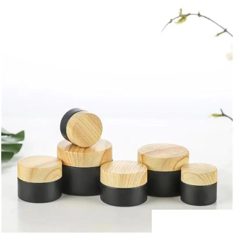 Packing Bottles Wholesale Black Frosted Glass Cosmetic Bottle Cream Jars Spray Lotion Bottles Refillable Container With Wood Grain Pla Dhtjk