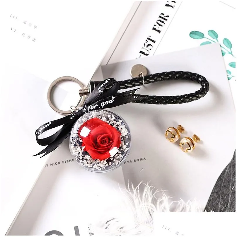 Christmas Decorations New Mothers Day Gift Eternal Rose Pendants Dried Flowers Hanging Christmas Flower For Women Bag/Keychain/Car Dec Dhmkk