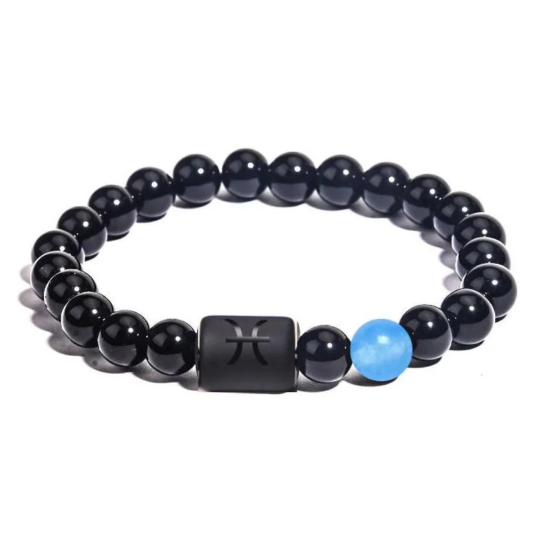 Beaded 12 Zodiac Sign Beaded Strands Bracelets For Men Natural Stone Beads Chain Wrap Bangle Women Fashion Birthday Party Jewelry Gift Dhyis