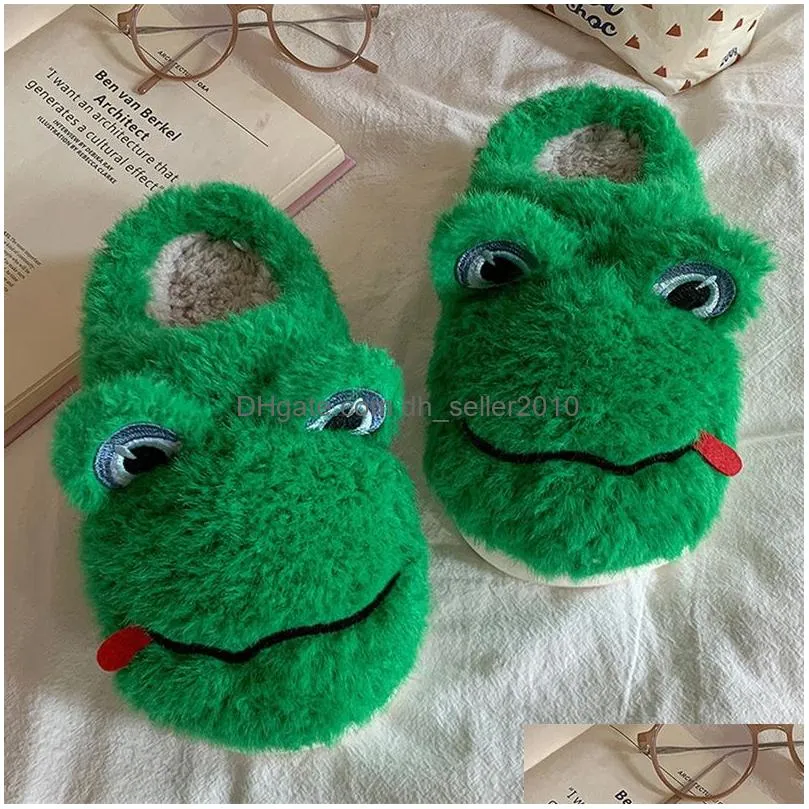 Home Shoes Home Shoes 2024 Winter Slippers Funny Lovely Frog Indoor Ladies Furry Nonslip Women Household Cartoon Cotton 230810 Home Ga Dhqfp