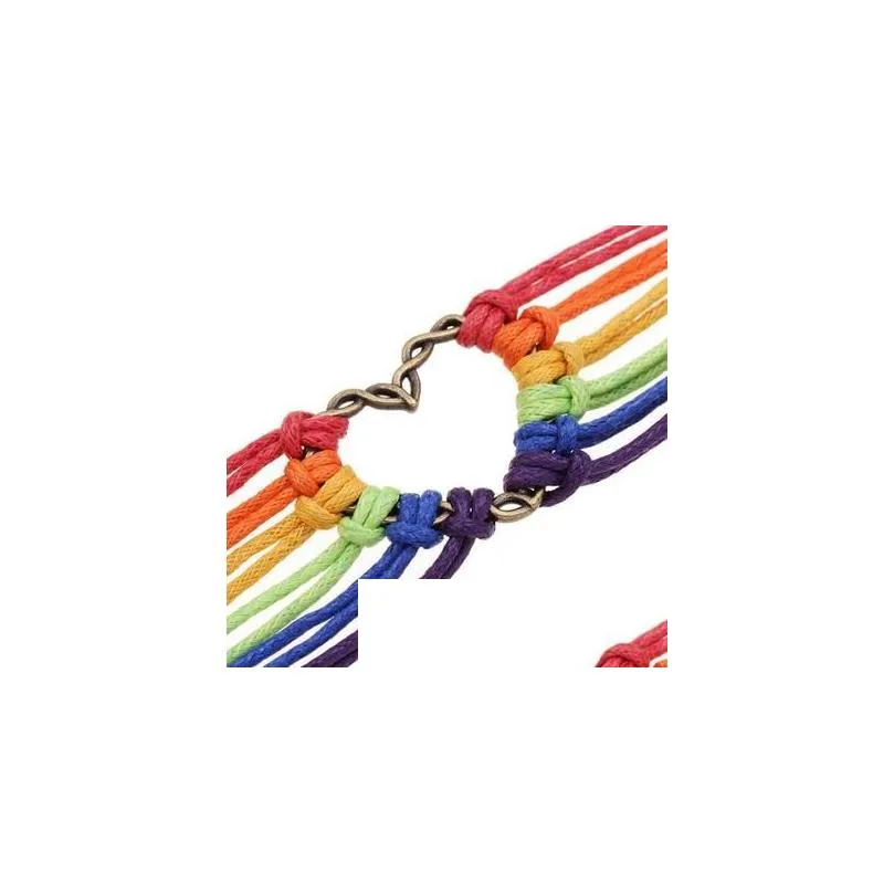 Charm Bracelets Rainbow Flag Gay Pride Bracelets Lgbt Charm Heart Braided Rope Lesbian Love Design Bangle Jewelry Wholesale Jewelry Br Dhjfj