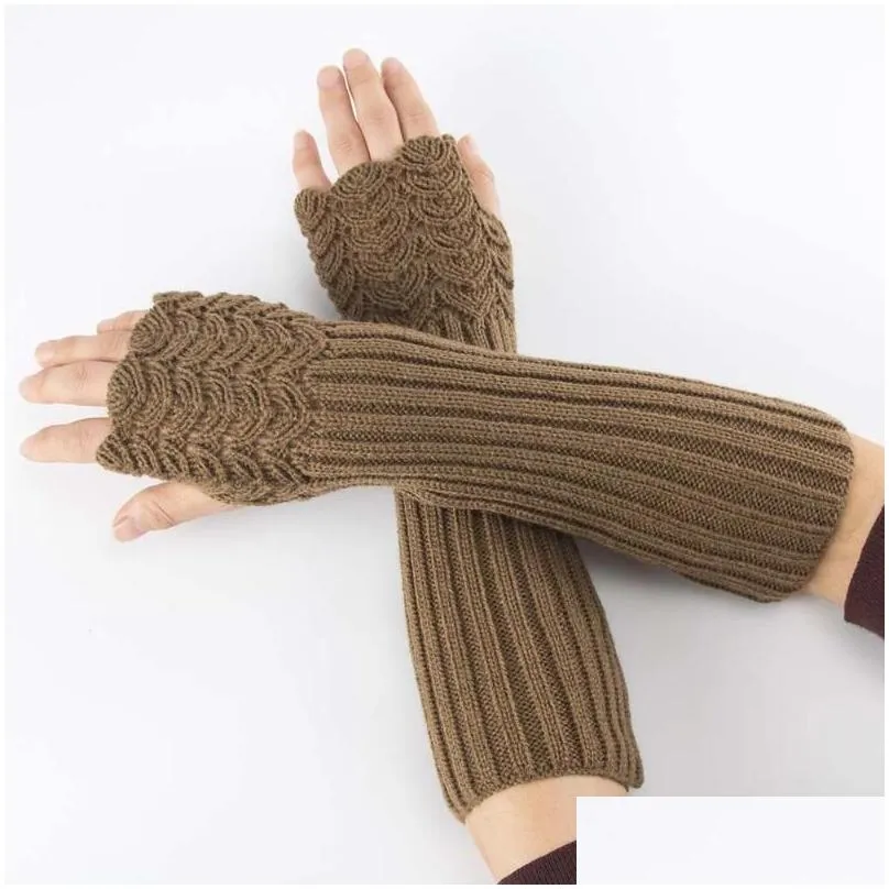 Five Fingers Gloves Five Fingers Gloves Fashion Women Men Solid Color Arm Warmer Long Fingerless Knitting Mittens Autumn Winter Spring Dhzea