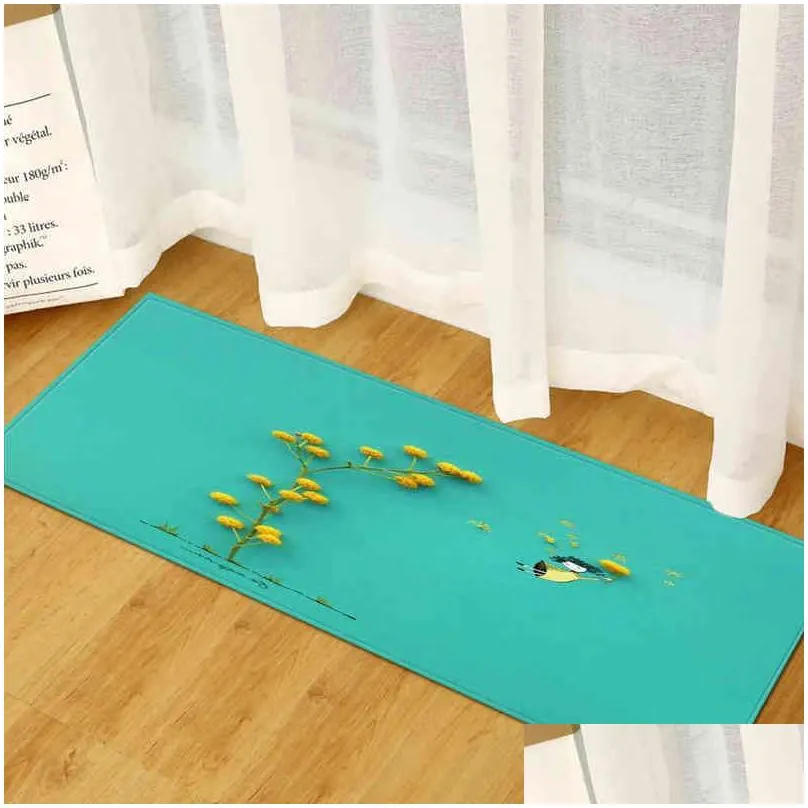 Carpets Long Kitchen Mat Microfiber Printed Carpet Non-Slip Rugs Washable Bathroom Absorbent Carpets Rug Home Entrance Doormat L220627 Dhm8P