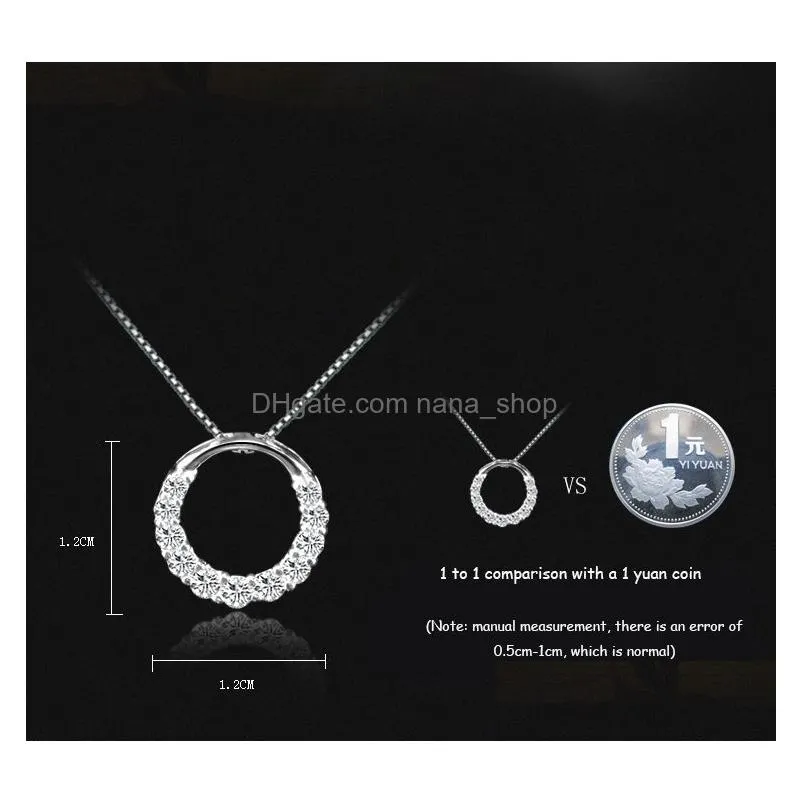 Pendant Necklaces 925 Sterling Sier Pendant Necklace Women Short European And American Fashion Circle Diamond Clavicle Chain Jewelry23 Dhgdx