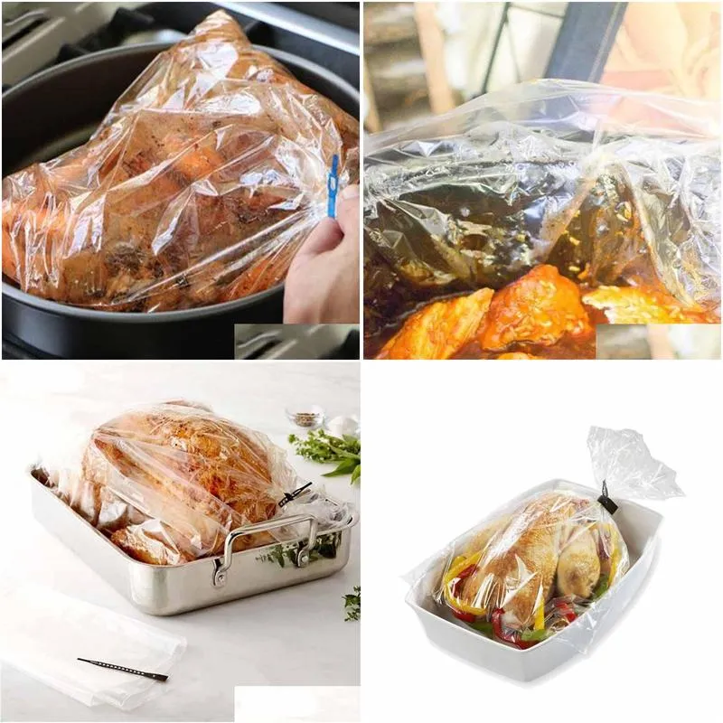 disposable dinnerware 100pcs heat resistance nylon-blend slow cooker liner roasting turkey bag for cooking oven baking bags kitchen