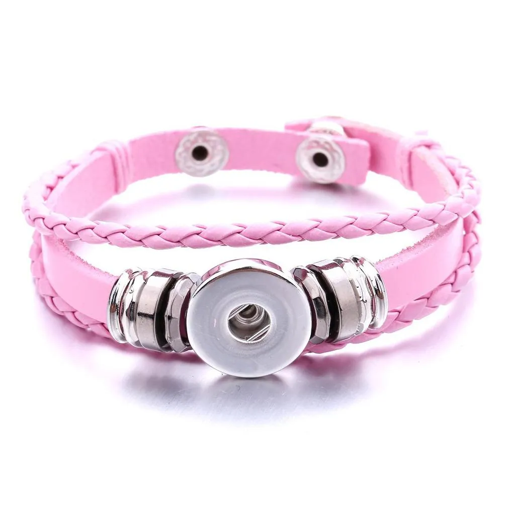 Charm Bracelets New 13 Colors Snap Buttons Bracelet Women 18Mm Ginger Snaps Charm Mti Layered Braided Rope Bangle For Men S Fashion Je Dhbw6