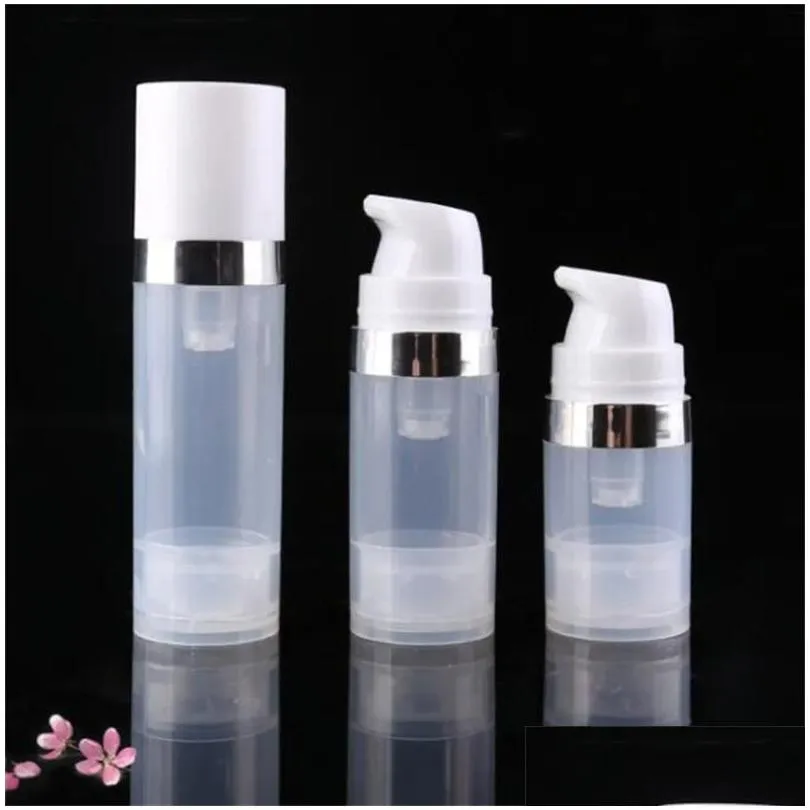 Airless Bottles Wholesale Empty 5Ml 10Ml 15Ml Airless Bottles Clear And White Vacuum Pump Lotion Bottle With Sier Ring Er Cosmetic Pac Dhnd0
