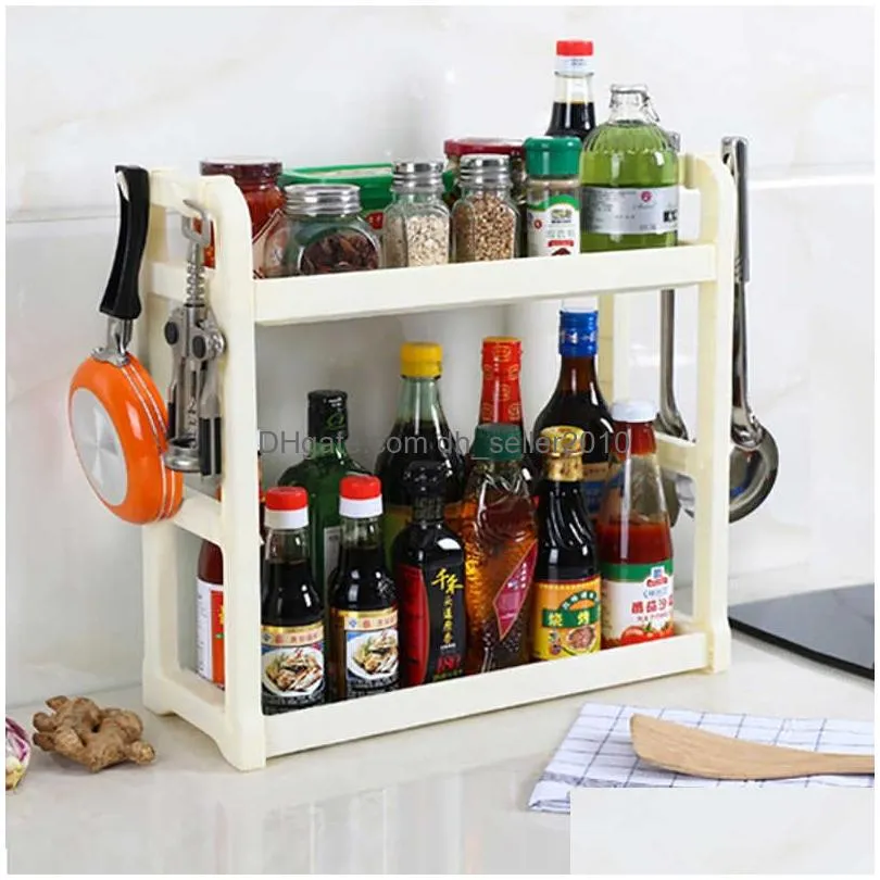 Storage Holders & Racks Double Layers Plastic Storage Rack Kitchen Spice Jar Bottle Seasoning Decoration Organizer Shelf Home Desktop Dhnfk