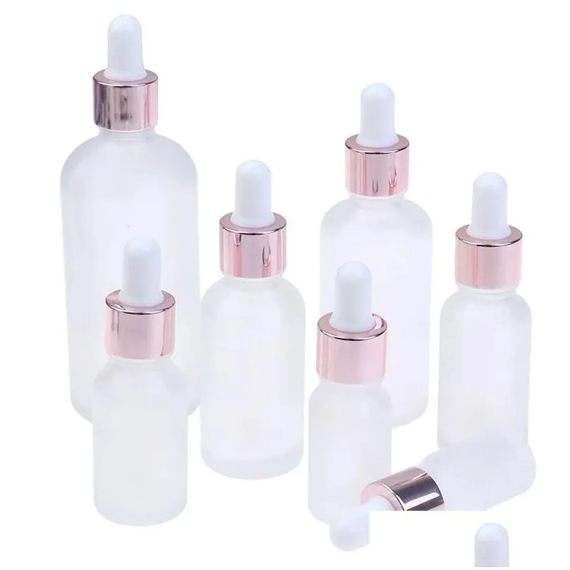 Packing Bottles Wholesale Frosted Glass Essential Oil Per Bottle Liquid Reagent Pipette Dropper Bottles With Rose Gold Cap 5-100Ml Off Dhoxe