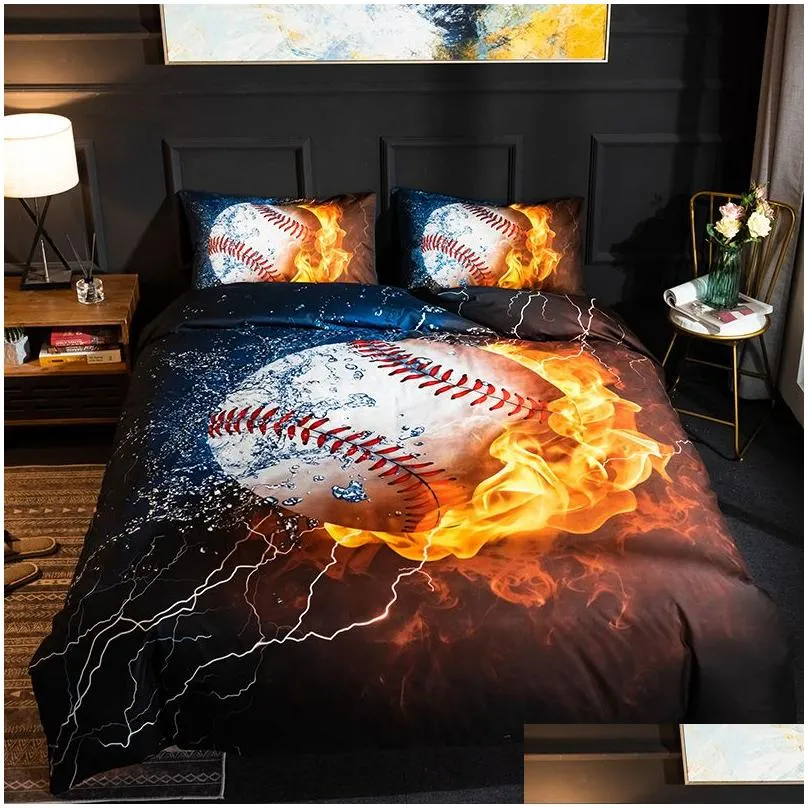 Bedding Sets 3D Football Printing Bedding Set Baseball Soccer Basketball Pattern Duvet Er Home Bedroom Decor Bed Linens Bedclothes Hom Dhdbn