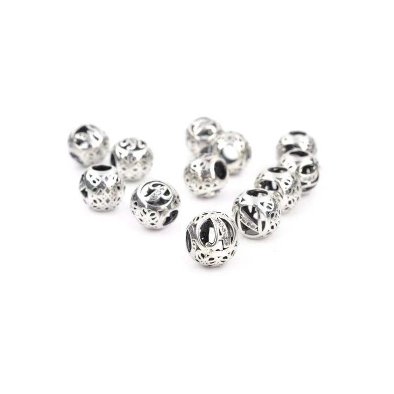 Silver Authentic 925 Sterling Sier 26 Letters Beads Crystal Big Hole Loose Alphabet Charms For Bracelets Jewelry Making Craft Jewelry Dh8Jz