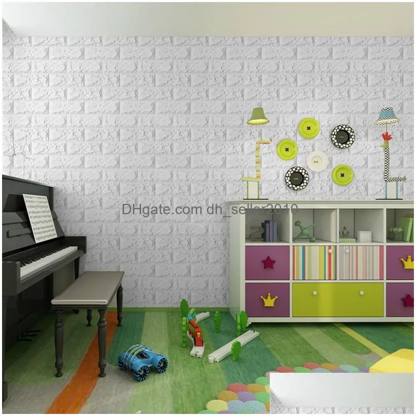 Wall Stickers Wall Stickers 2Mx70Cm 3D Brick Diy Decor Selfadhesive Waterproof Wallpaper For Kid Room Bedroom Kitchen Home Wallering 2 Dh3Vk