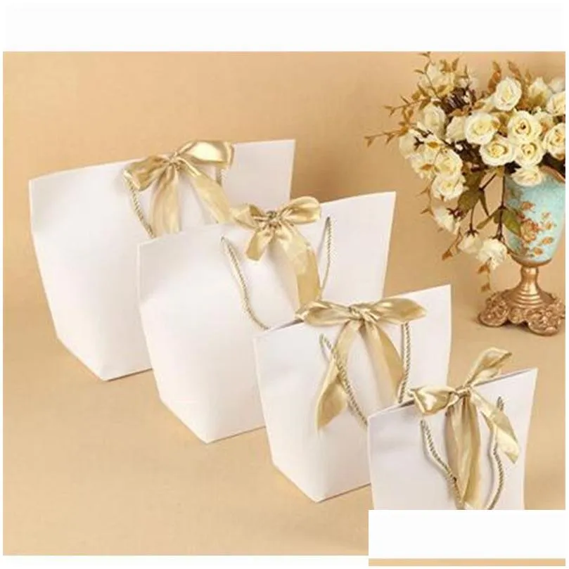 Packing Bags Wholesale Gift Boutique Bag Paper Bags Clothes Packing For Birthday Wedding Baby Shower Present Wrap 5 Colors Office Scho Dhnag