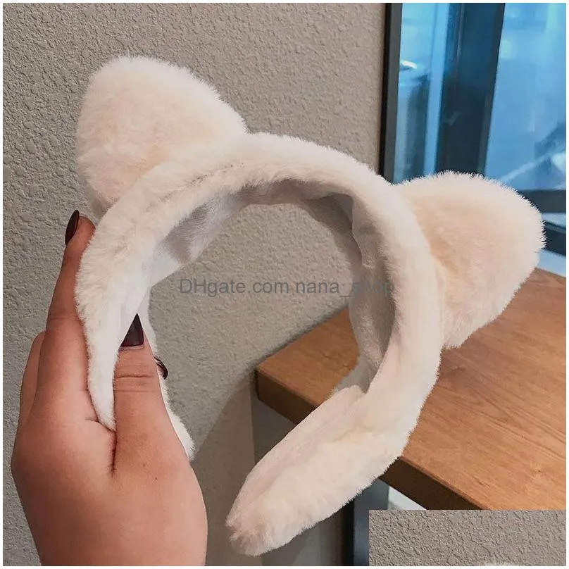 Hair Accessories Lovely Cat Ear Plush Hairband Women Face Wash Wide Headband Solid Color Hair Hoop Band Girls Accessories Hair Product Dhjjb