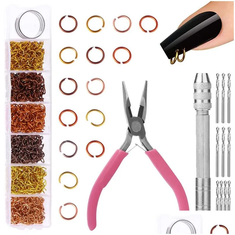 Other Health & Beauty Items Nail Dangle Charm Piercing Tool Kit About 900Pcs 6Mm Jump Rings Metal Punk Design Charms For Diy Art Decor Dhyft