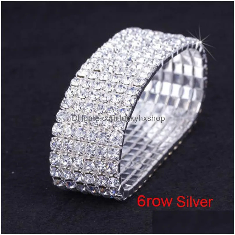 Bangle 12 Pieces Lots 110 Row Sier Bracelets Crystal Rhinestone Elastic Bridal Bangle Bracelet Stretch Whole Wedding Accessories F6172 Dhsfa