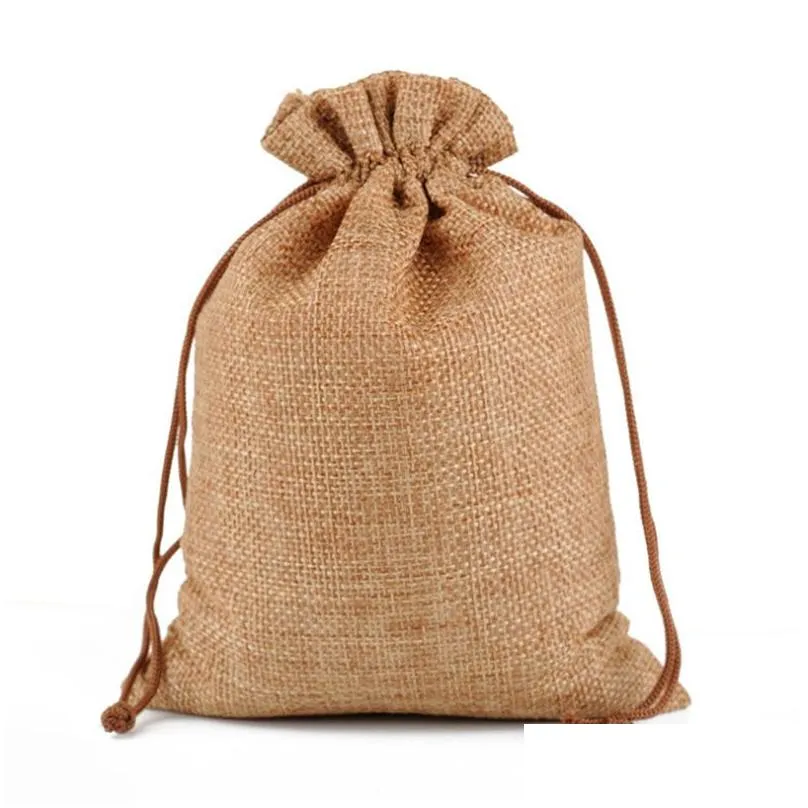 Storage Bags Natural Cotton Gift Bags Burlap Jewelry Pouches With Dstring For Birthday Wedding Christmas Festival Favors Pocket Home G Dhu9P