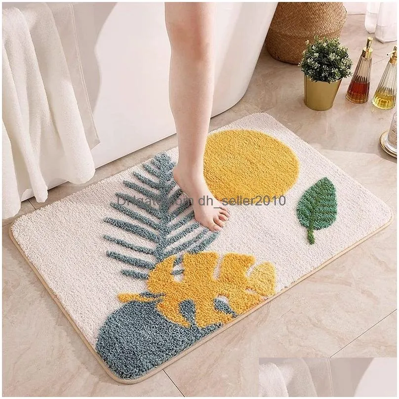 Bath Mats Bath Mats Inyahome Leaves Bathroom Rugs Nonslip Soft Microfiber Mat Water Absorbent Hine Washable Shower Floor Rug 230711 Ho Dhnjy