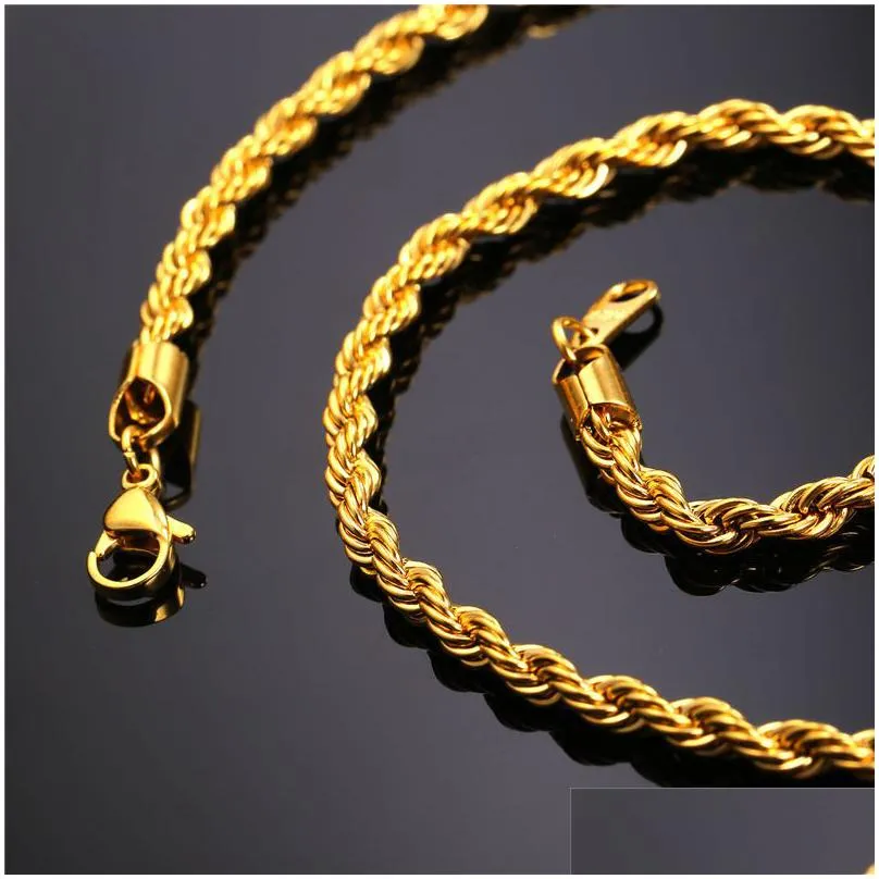 Chains Hip Hop 18K Gold Plated Stainless Steel M Twisted Rope Chain Womens Choker Necklace For Men Hiphop Jewelry Gift In Bk Jewelry N Dhazi