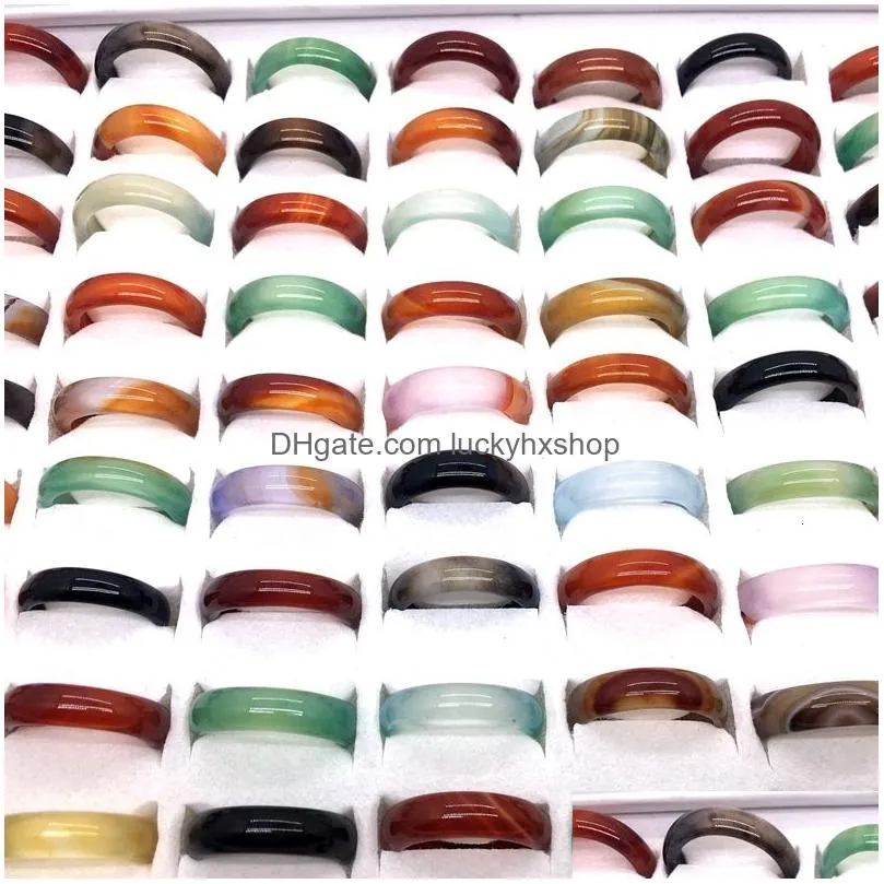 Band Rings Band 20 50 100Pcs Classic Trendy Natural Agate For Men Women Smooth 6Mm Colorf Finger Accessories Whole Drop 2211256269642 Dhptc