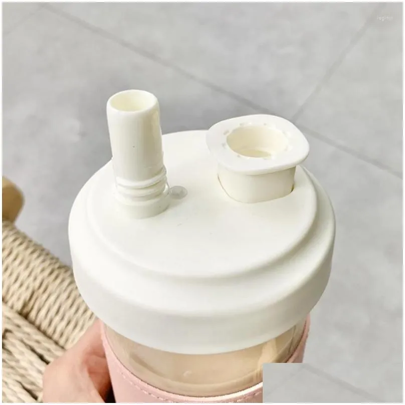 water bottles kawaii boba glass bottle with straw pu sleeve large capacity coffee milk bubble tea juice cups drinking bpa 