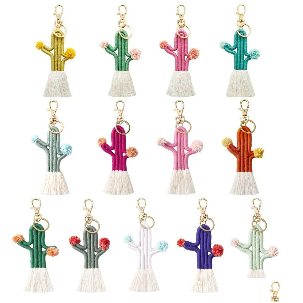 ups hand woven cactus key chain accessories pendant bohemian botanical flower tassel bag pendant female