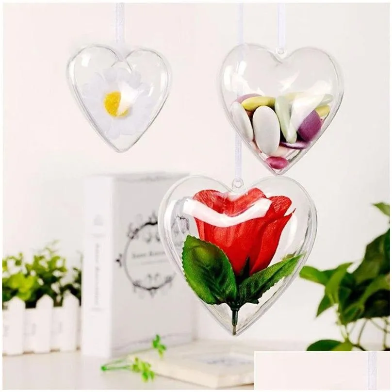 Christmas Decorations Clear Plastic Decorative Gift Box Fillable Heart Shaped Balls Hanging Ornament For Wedding Anniversary Party Hom Dhvge