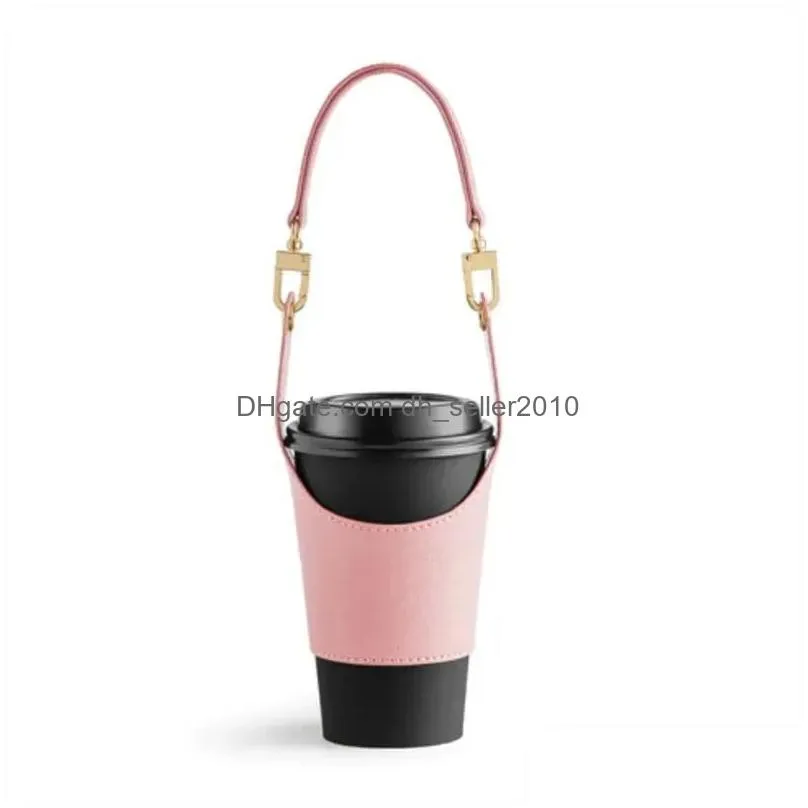 Drinkware Handle Creative Pu Leather Coffee Cup Holder Pouch Carrier With Handle Sleeve Custom For Travel Outdoor Activity 916 Home Ga Dhvqx