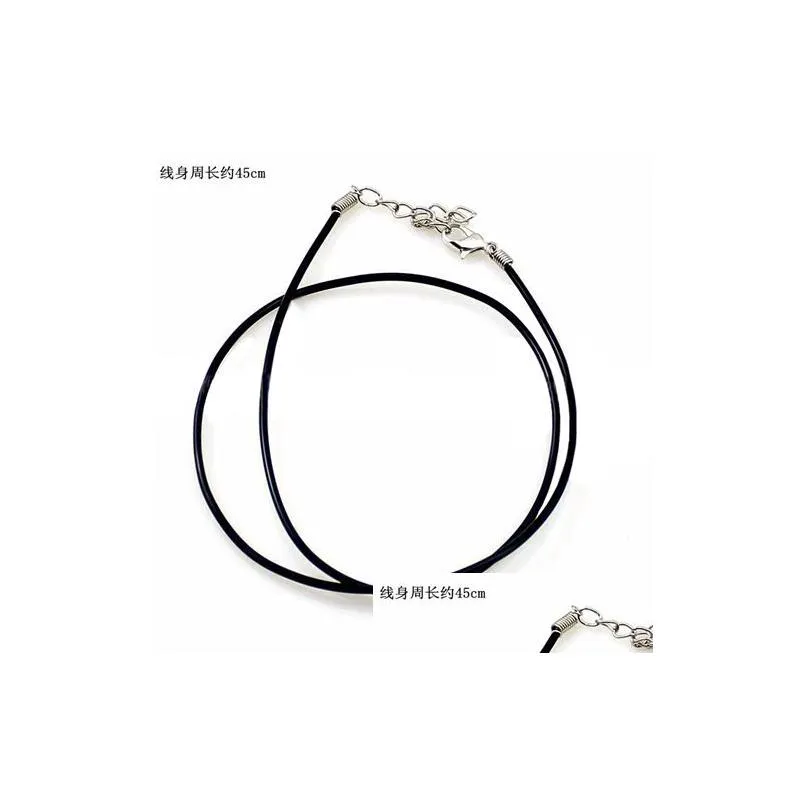 Cord & Wire 100Pcs Lot Black Leather Snake Necklace Beading Cord String Rope Wire 45Cm Diy Jewelry Extender Chain With Lobster Clasp C Dh2Hs