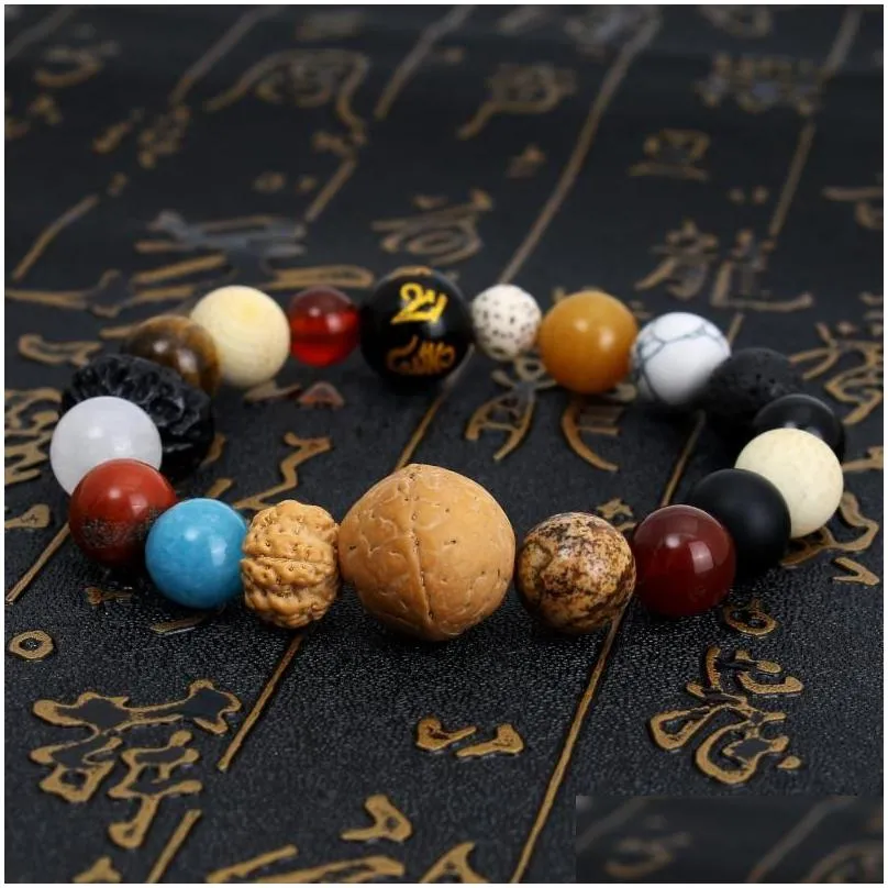 Chain Link Bracelets Buddhist Six-Character Mantra Hand String Bracelet Eighteen Seeds Handheld Rosary Natural Stones Jewelry For Men Dhkul