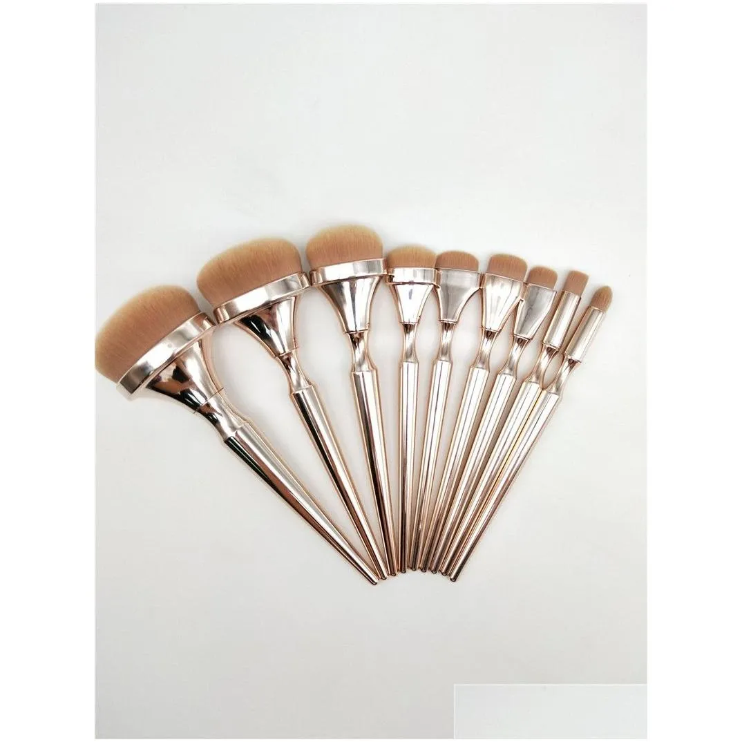 Makeup Brushes Ic London Hd 9Pcs Makeup Brushes Set Gold Handle For Foundation Powder Make Up Pincel Maquiagem Beauty Tools Health Bea Dhn5B