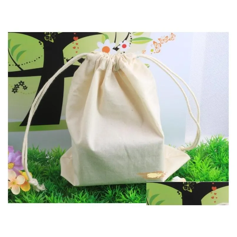Jewelry Pouches, Bags 130G/M2 100% Cotton Organic Natural Bags Dstring Pouches Sustomize Logo Size Jewelry Jewelry Packing Display Dhctv